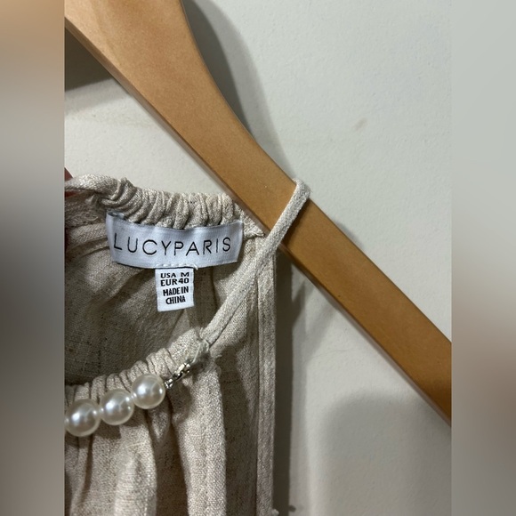 Lucy Paris Pearl Embellished Halter Dress With Side Cut Outs Linen blend maxi - Picture 8 of 10